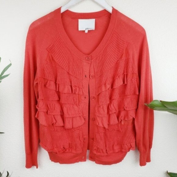 3.1 Phillip Lim Designer Y2K Ruffle Tiered Lightweight Cardigan size L - Picture 2 of 12